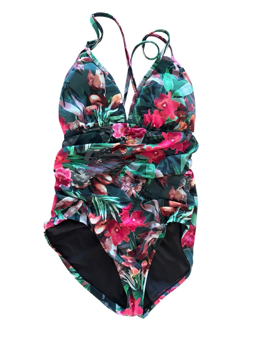 Aqua Green Tropical Floral One-Piece Swimsuit
